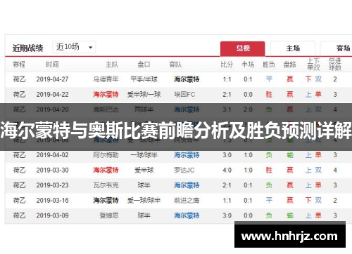 海尔蒙特与奥斯比赛前瞻分析及胜负预测详解